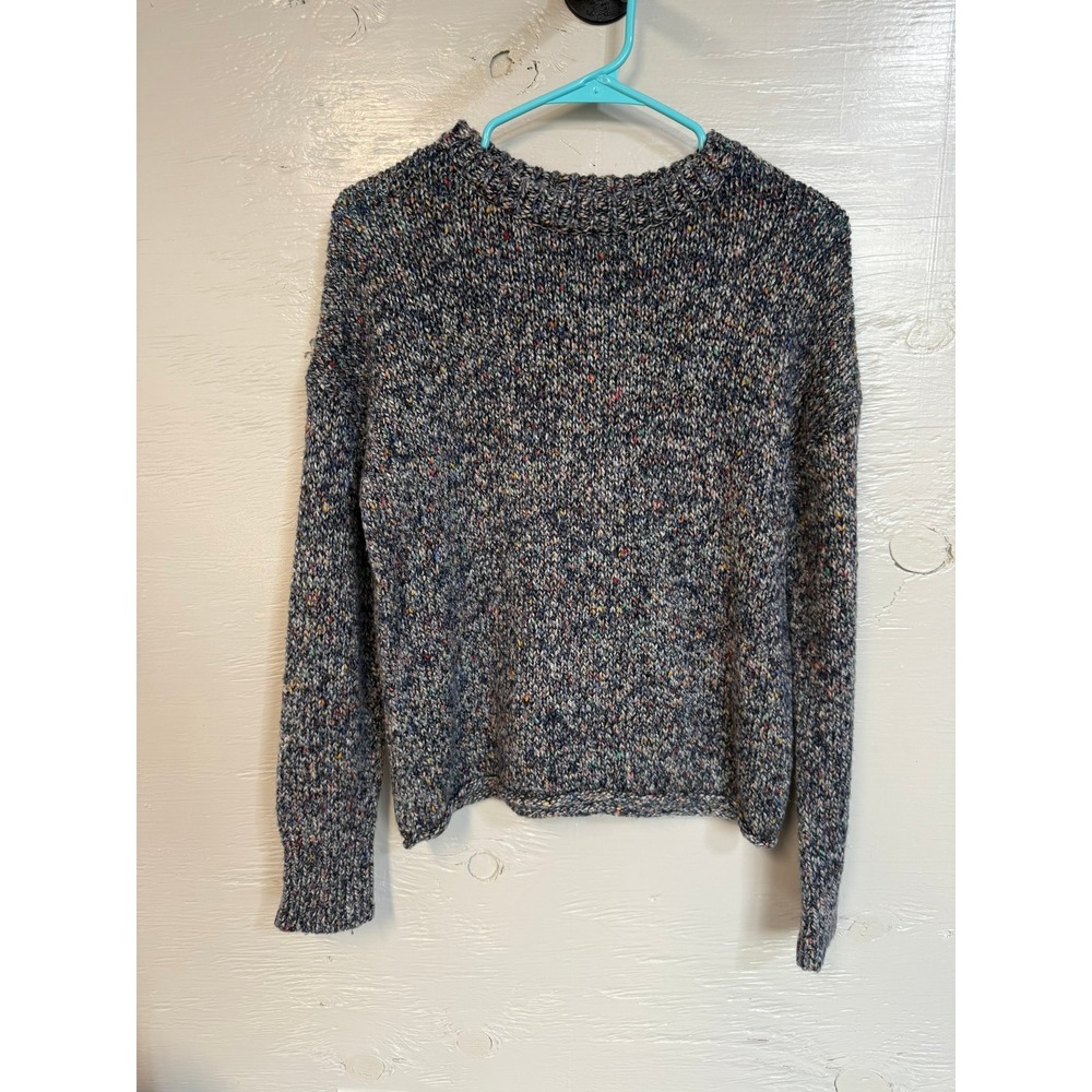 Universal Thread Confetti Knit Sweater Navy Multicolor Rolled Hem XS